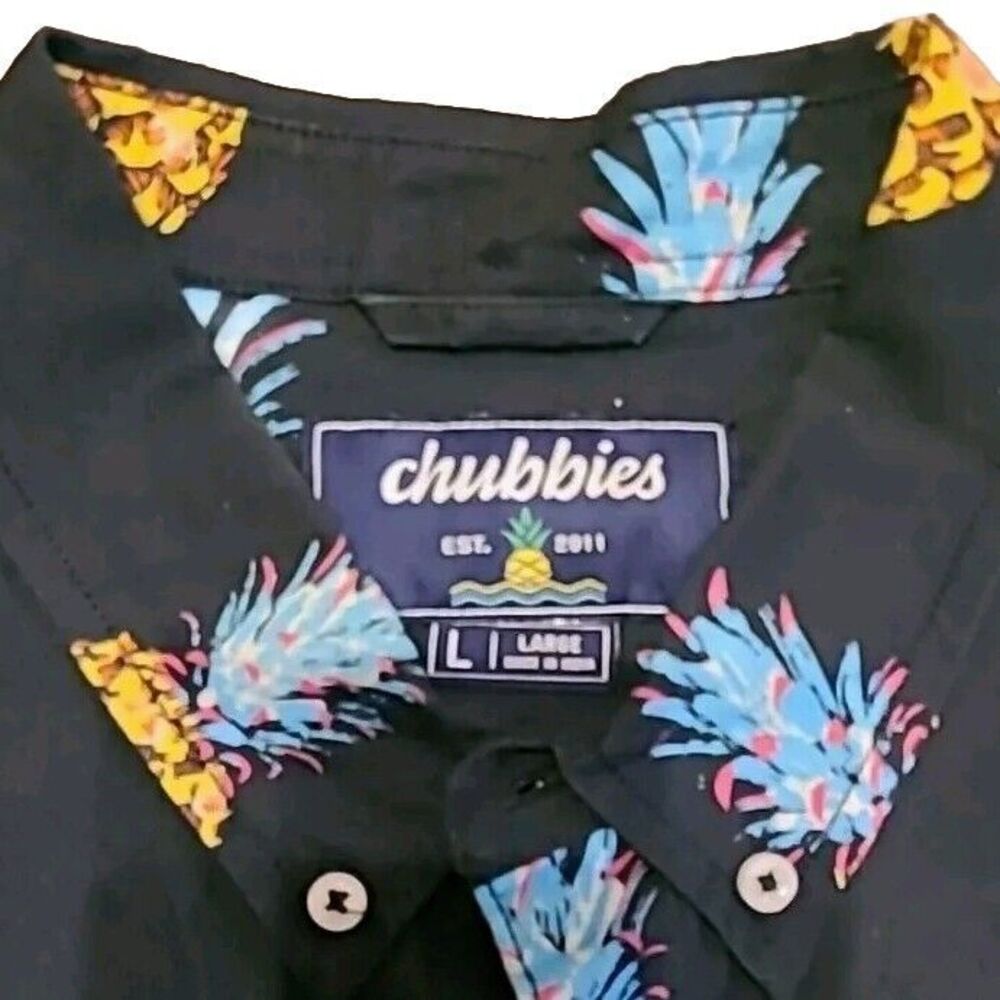 Chubbies‎ Shirt Mens L Black Pineapple Hawaiian Beach Pocket Short Sleeve Cotton - Picture 2 of 8